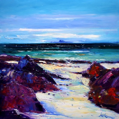 Footprints through the rocks Columba's Beach Iona 24x24